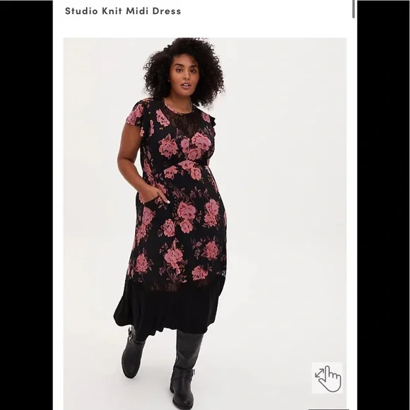 torrid | Dresses | Black Floral Studio Knit Midi Dress | Poshmark